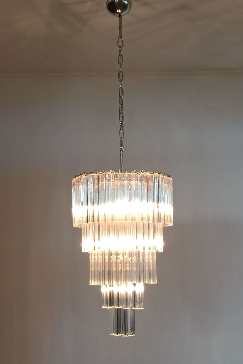 Transparent Murano Glass Prism Tiered Chandelier