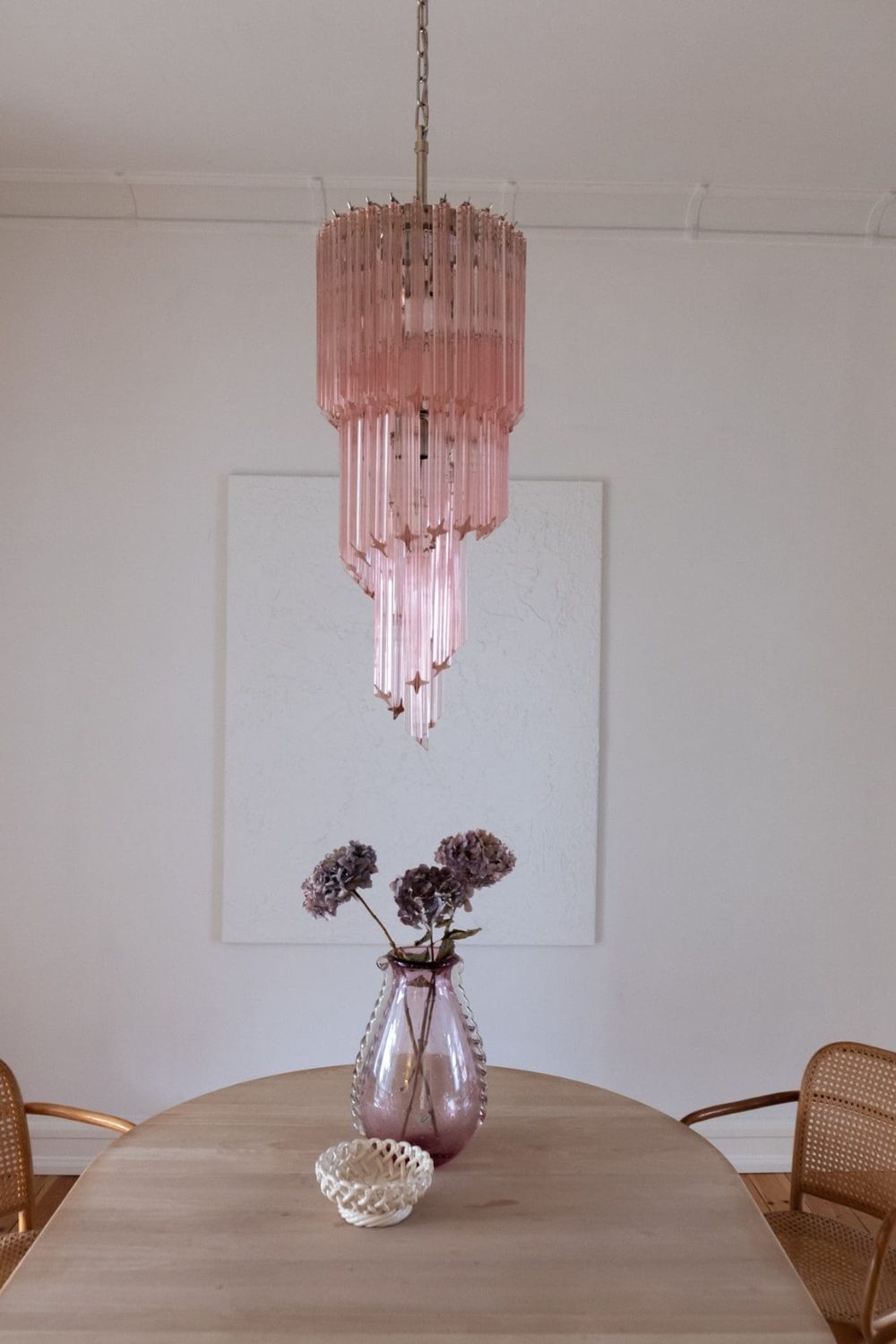 Pink Murano Glass Prism Spiral Chandelier