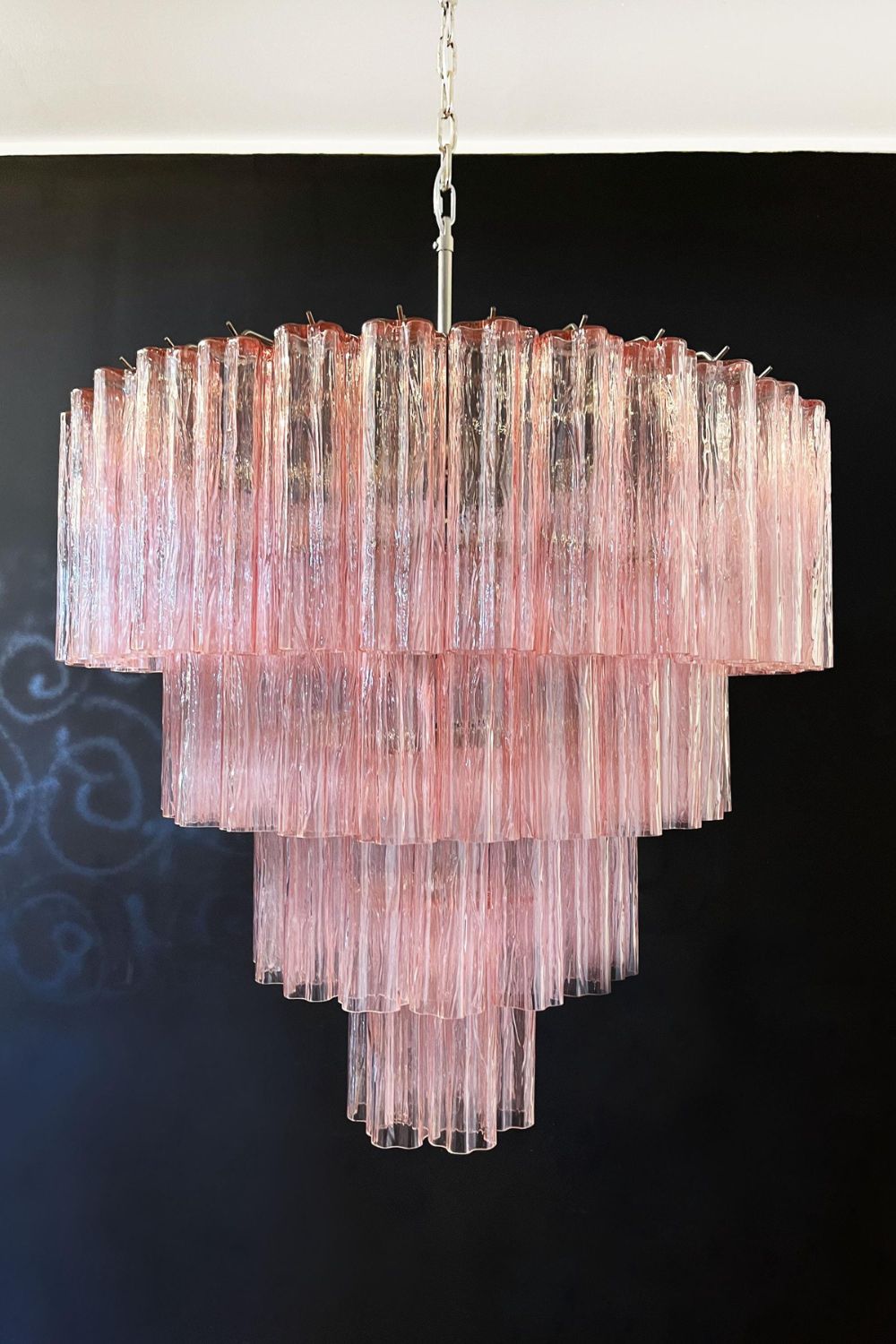 Large Pink Murano Glass Tiered Chandelier