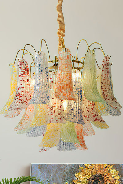 Mazzega Murano Petal Stained Glass Chandelier