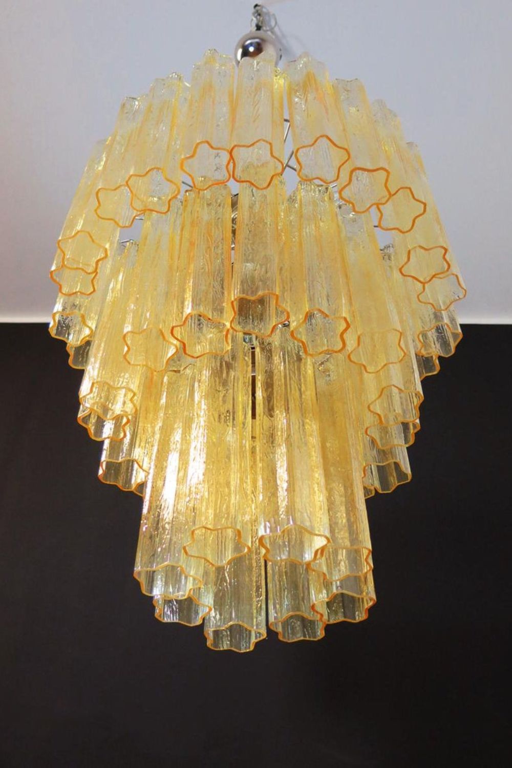 Three-Tier Yellow  Glass Murano Chandelier