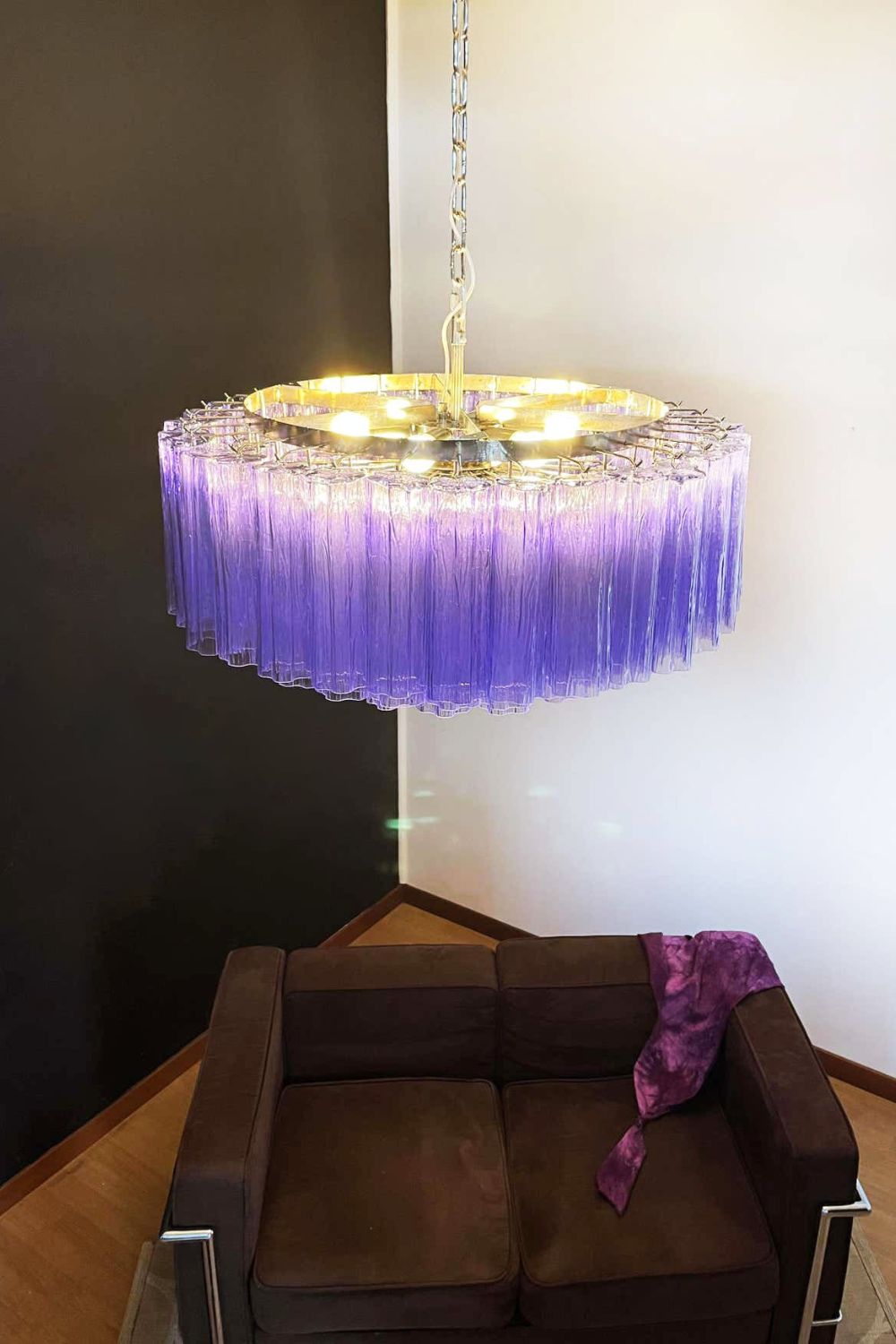 Italian Modernist Purple Murano Glass Tube Chandelier