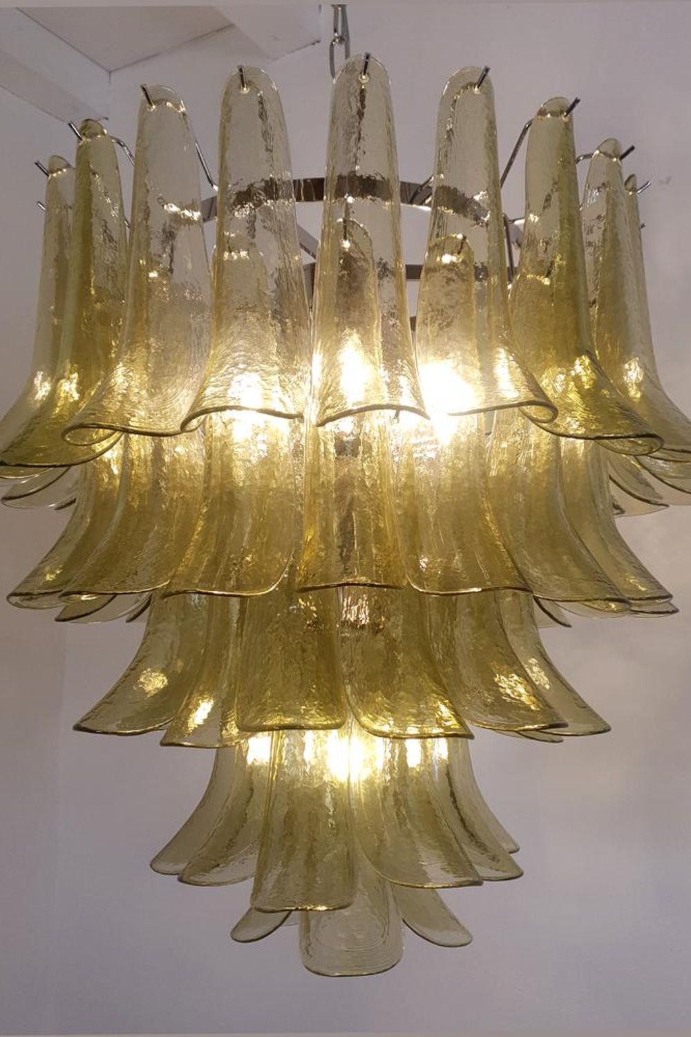 1970s Green Murano Glass Petal Chandelier