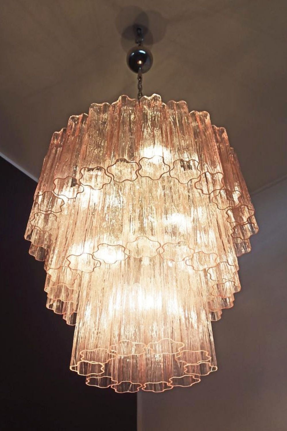 Murano light pink glass tube chandelier