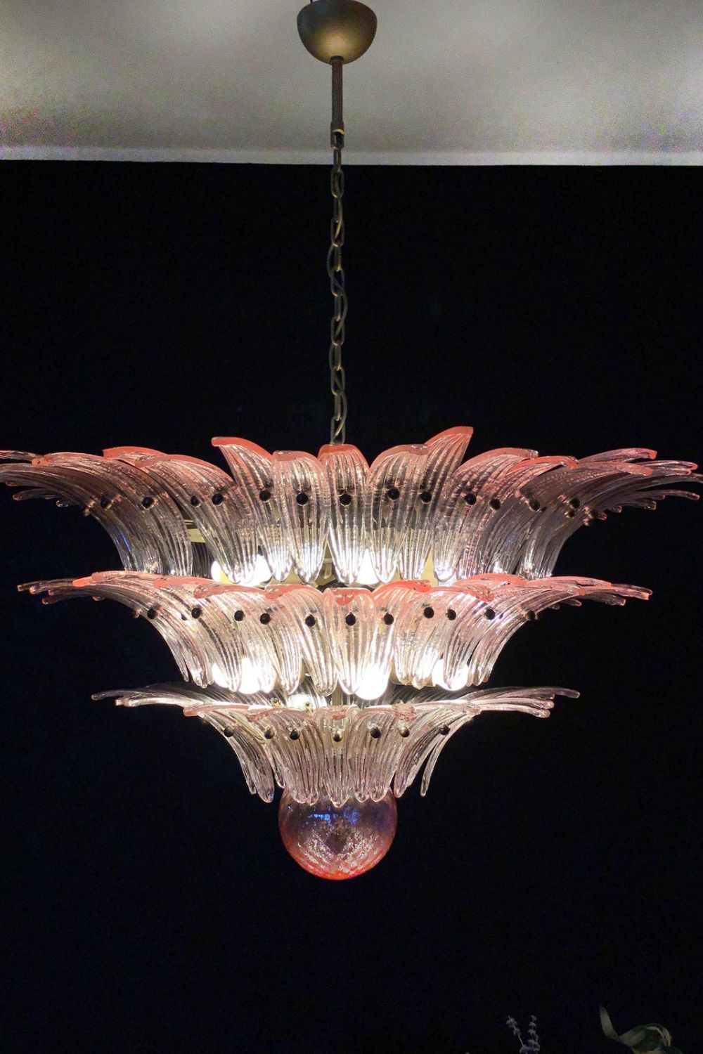 Murano Vintage Palm Pink Triple Glass Chandelier