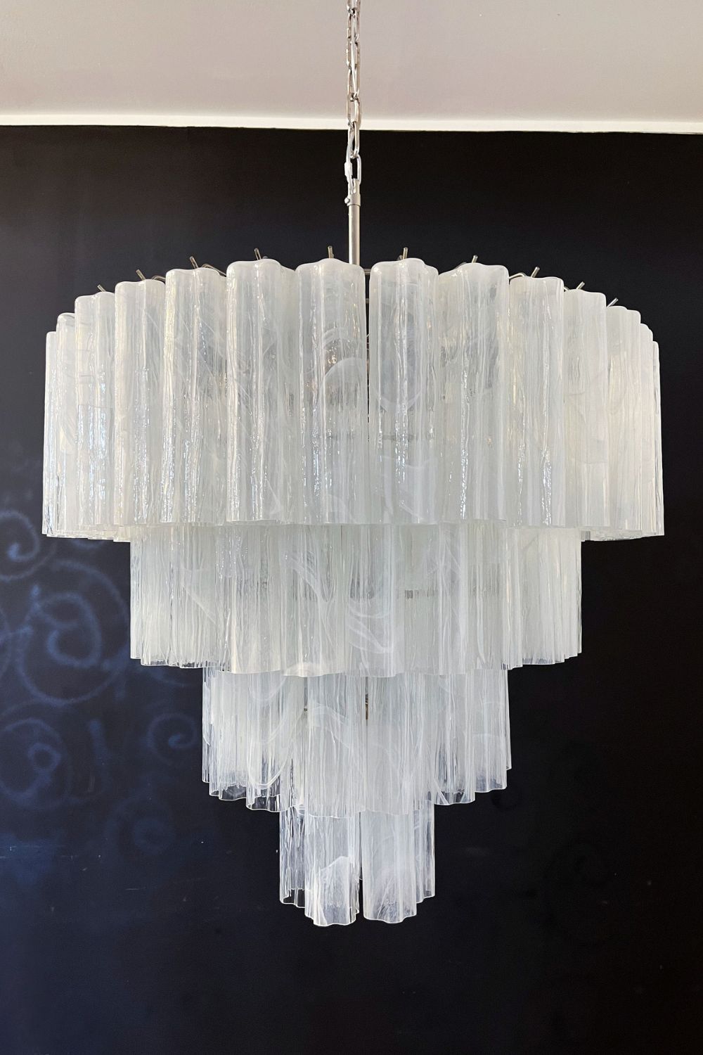 Murano White Glass Tube Chandelier – 78 Pieces