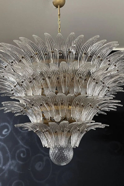 Murano Palm Leaf 4-Tier Clear Glass Chandelier