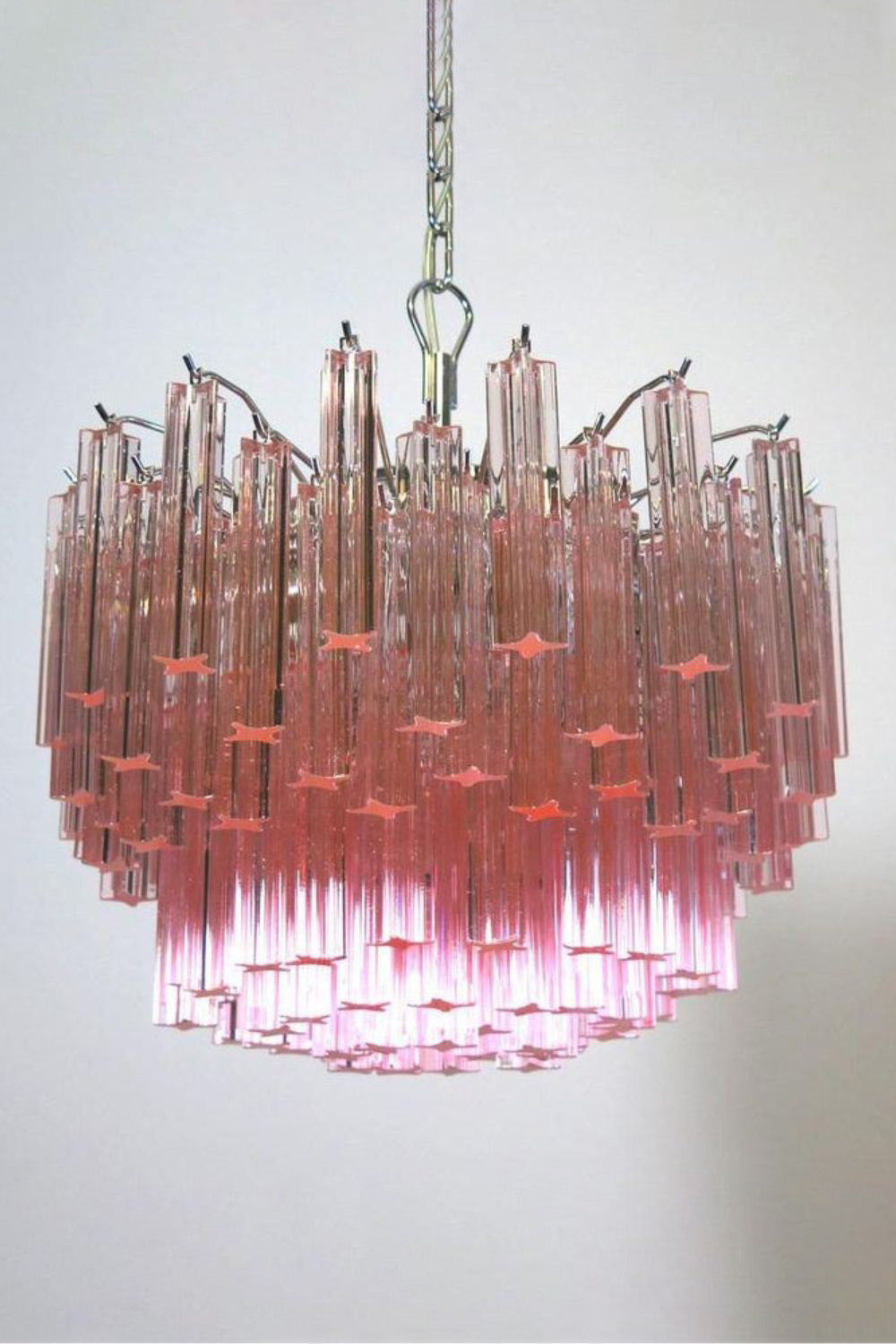 Venetian Pink Crystal Tube Murano Chandelier