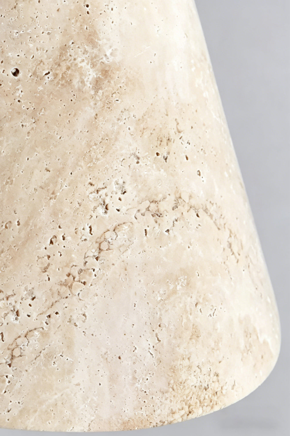 Aethel Core Material Detail | Beige Travertine | Close-up of natural stone texture and grain | Samu Lamp