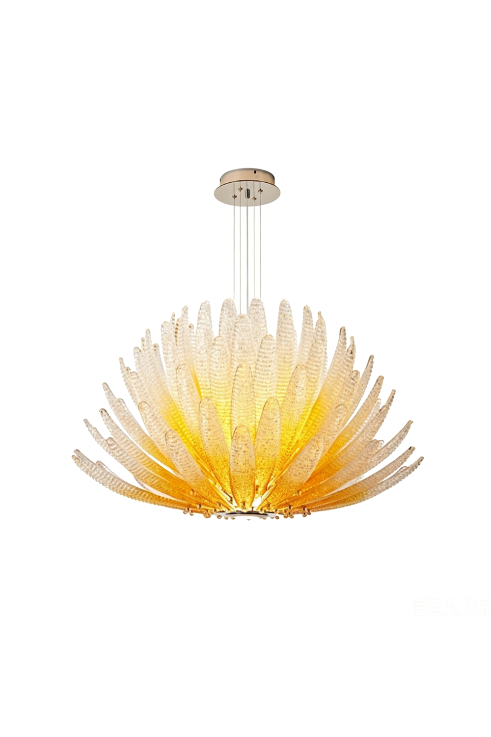 Helios Agave Glass Starburst Chandelier | Glass, Metal | Multi-layered agave-shaped clear and amber textured glass chandelier with a warm internal glow | Isolated lit product shot on white background | Samu Lamp