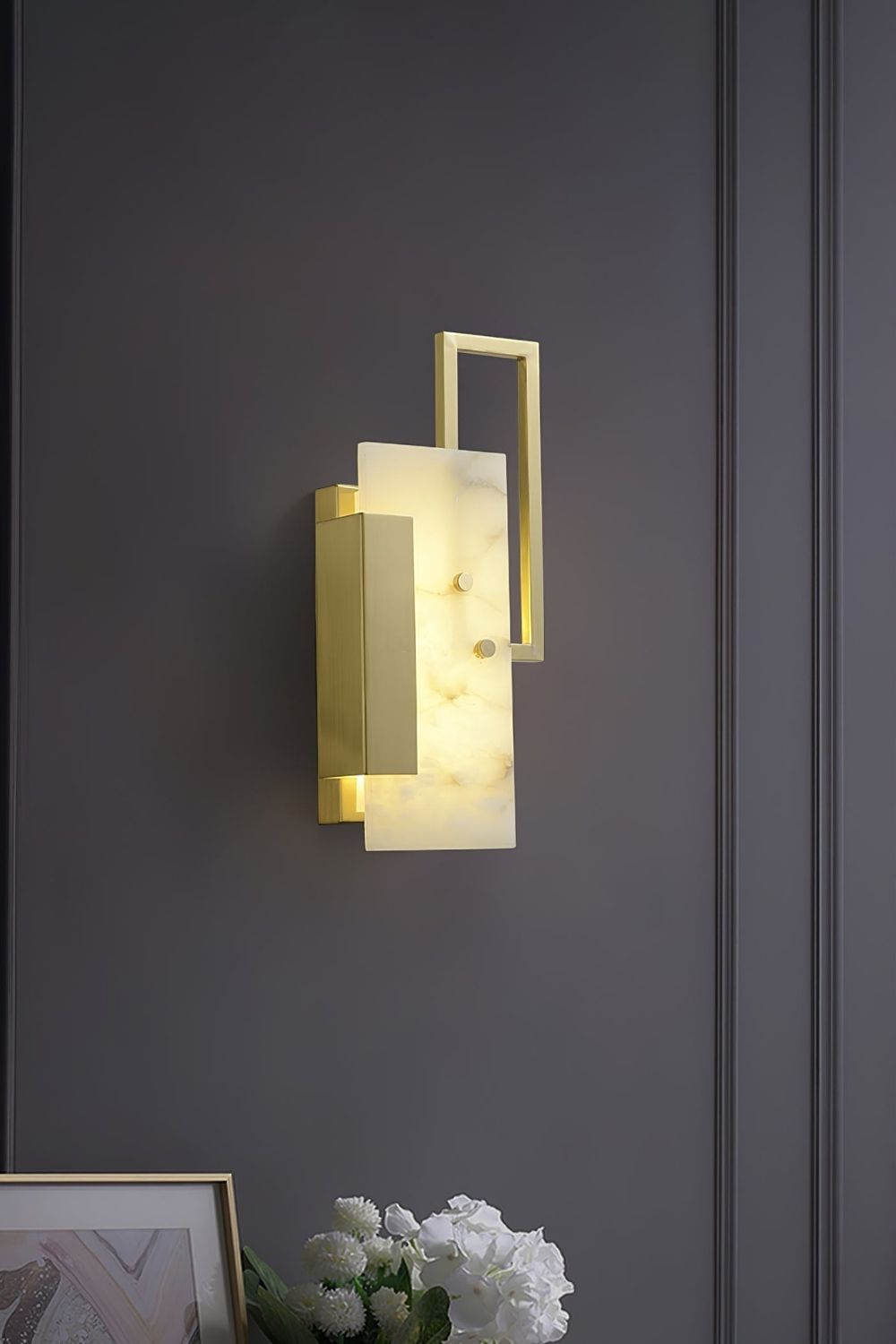 Alabaster Brass Wall Sconce