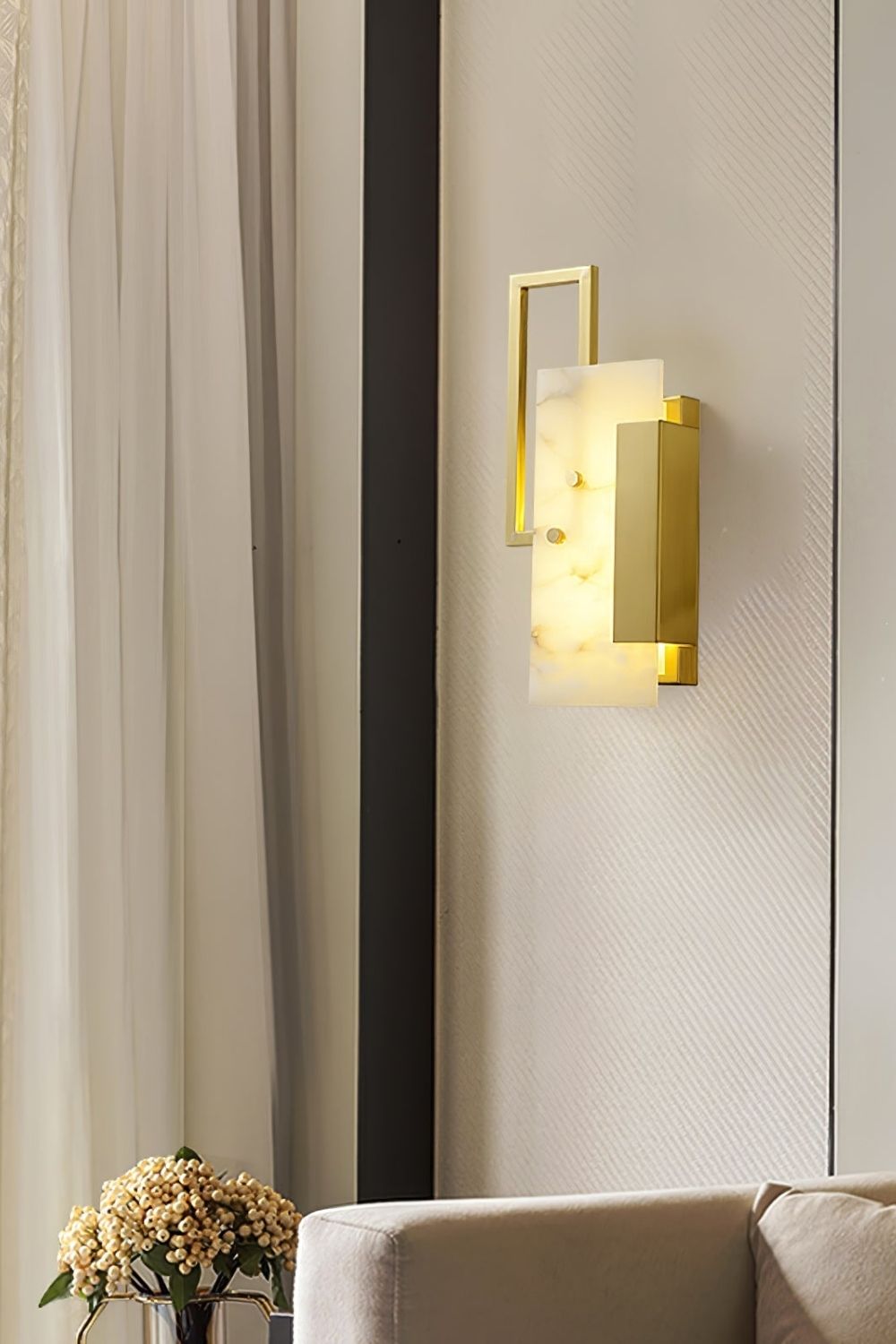 Alabaster Brass Wall Sconce