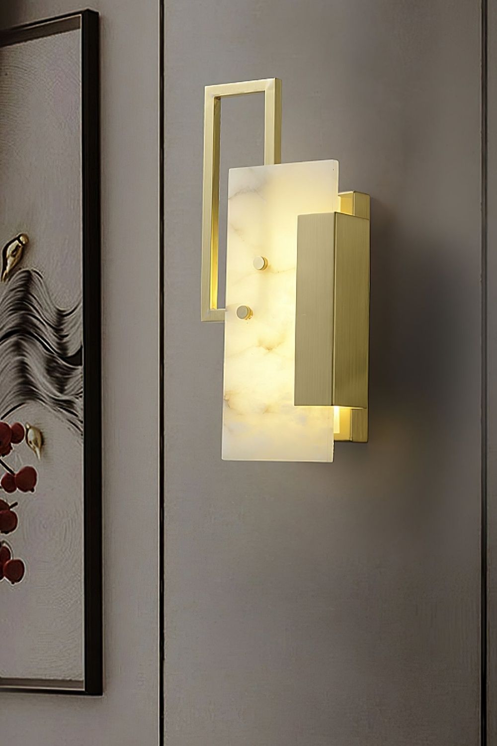 Alabaster Brass Wall Sconce
