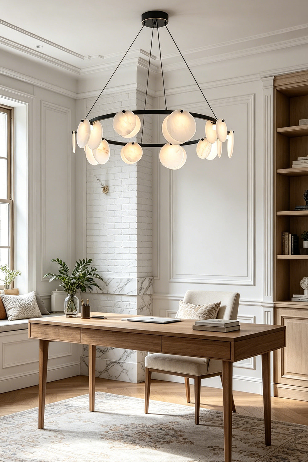 Alabaster Disc Ring Chandelier for Den/Study | Samu Lamp