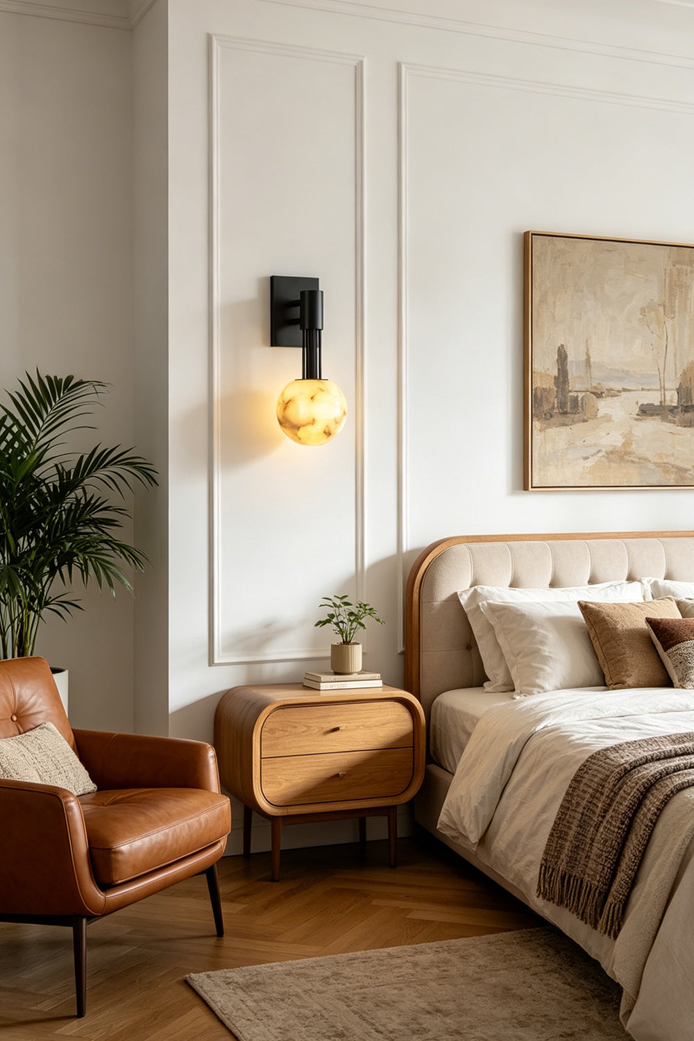 Alabaster Pillar Orb Wall lamp for Bedroom | Samu  Lamp