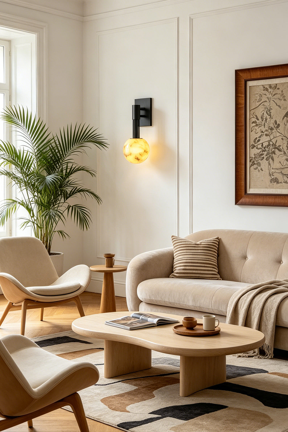 Alabaster Pillar Orb Wall lamp for  Living room | Samu  Lamp