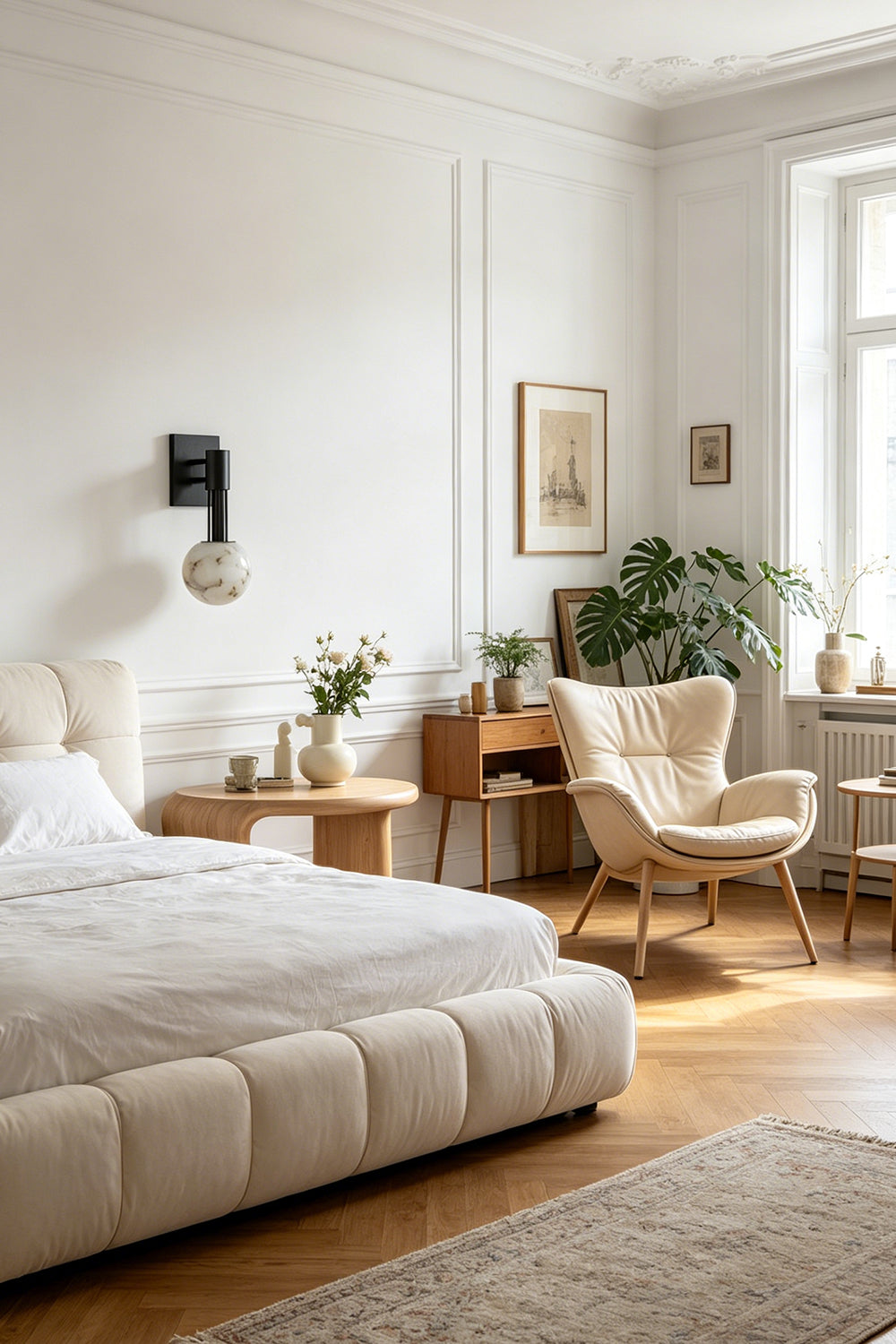 Alabaster Pillar Orb Wall lamp for Bedroom | Samu  Lamp