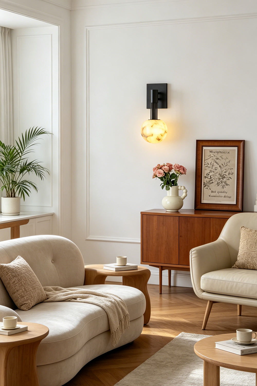 Alabaster Pillar Orb Wall lamp for  Living room | Samu  Lamp