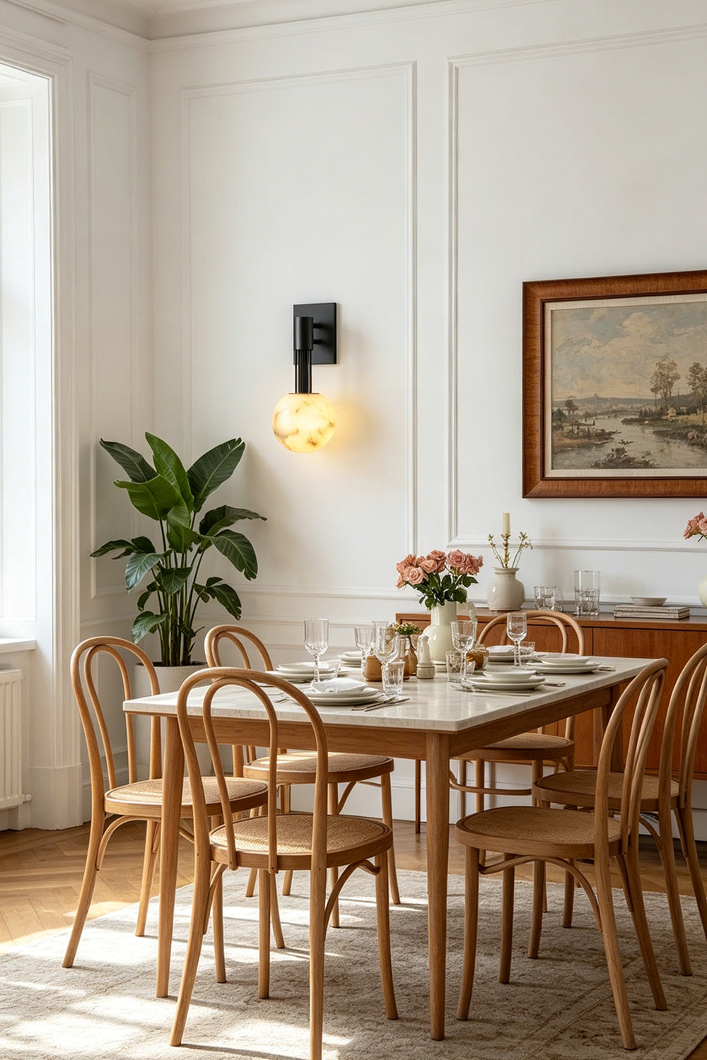 Alabaster Pillar Orb Wall lamp for Restaurant | Samu  Lamp