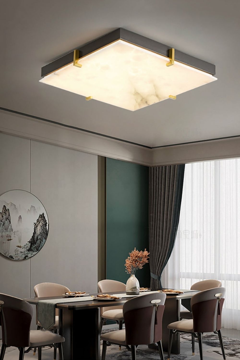 Alabaster Black Square Ceiling Lamp