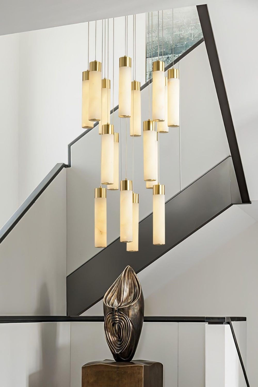 Alabaster Celestial Brass Cascade Chandelier