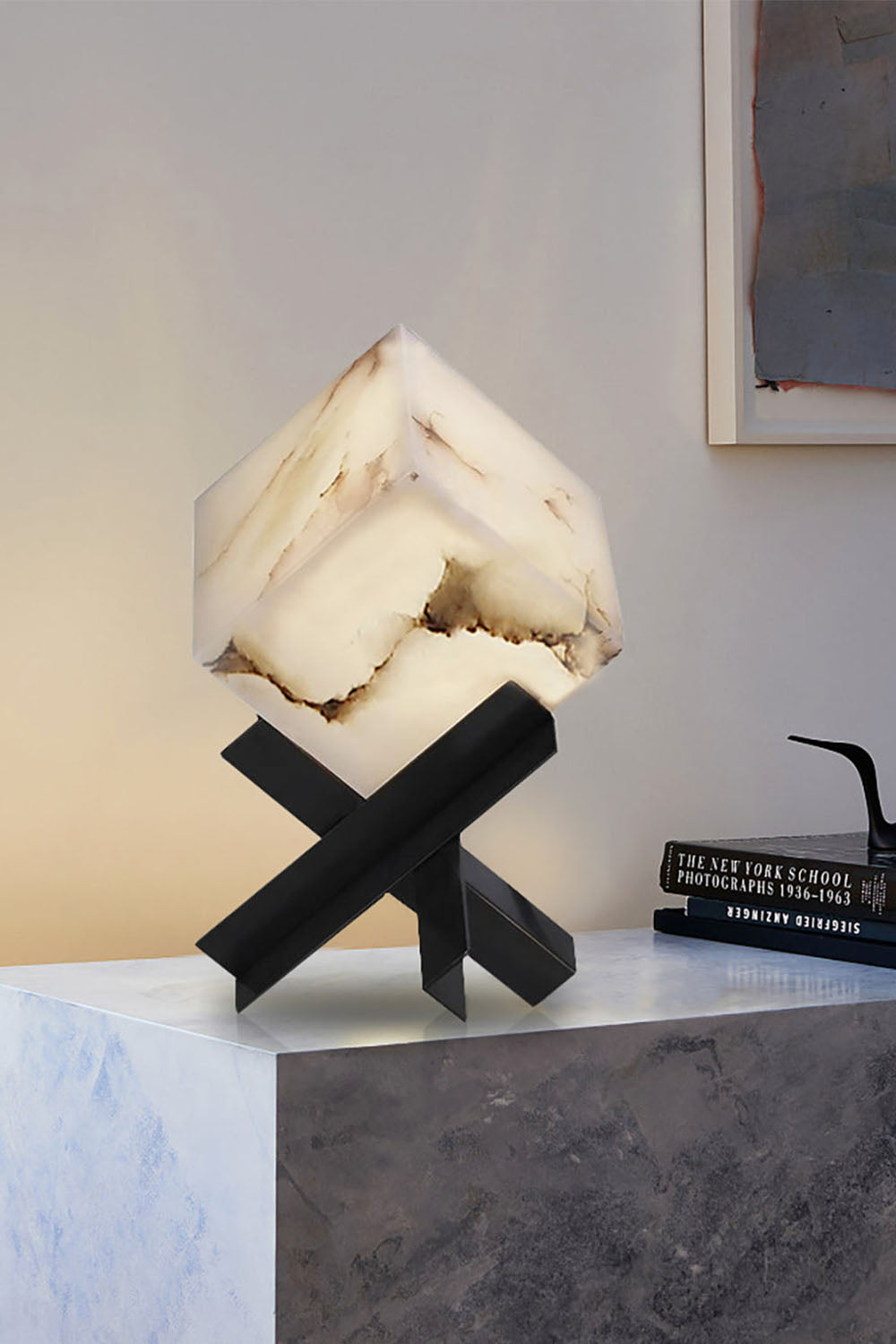 Alabaster Cubic Table Lamp