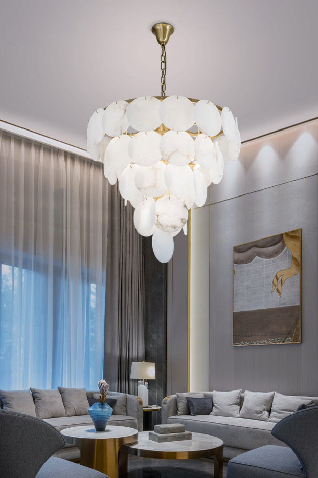 Alabaster Magnolia Multi-Tiered Round Chandelier - SamuLighting