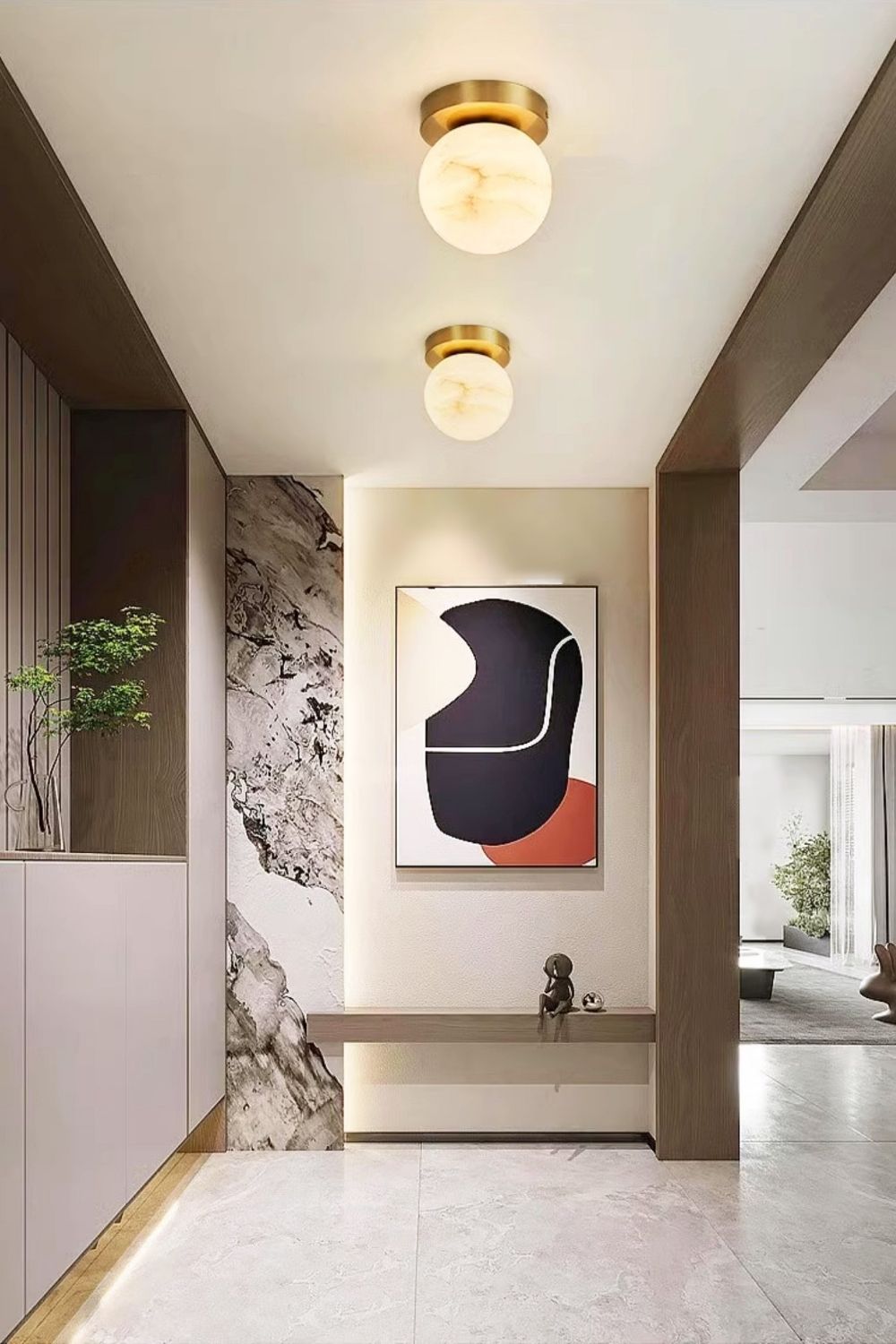 Alabaster Melange Brass Ceiling Light