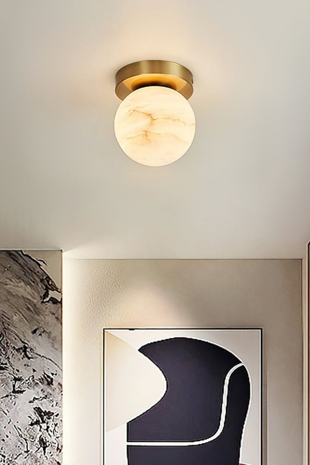 Alabaster Melange Brass Ceiling Light