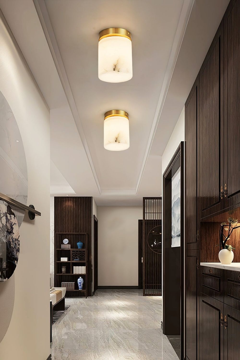 Alabaster Melange Brass Ceiling Light