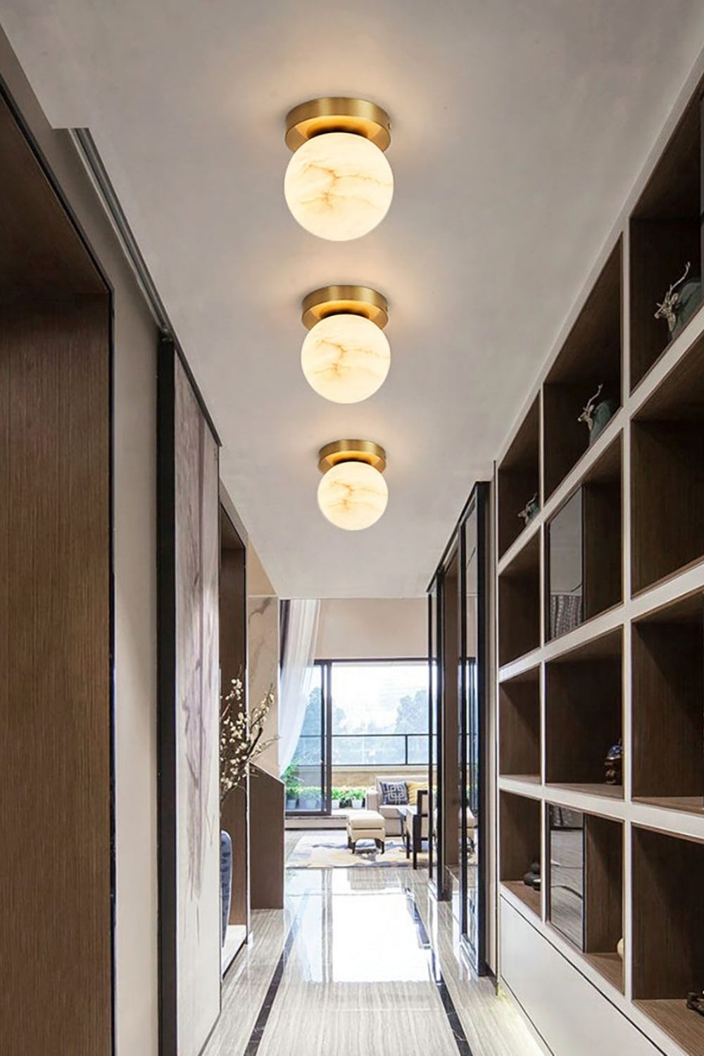 Alabaster Melange Brass Ceiling Light