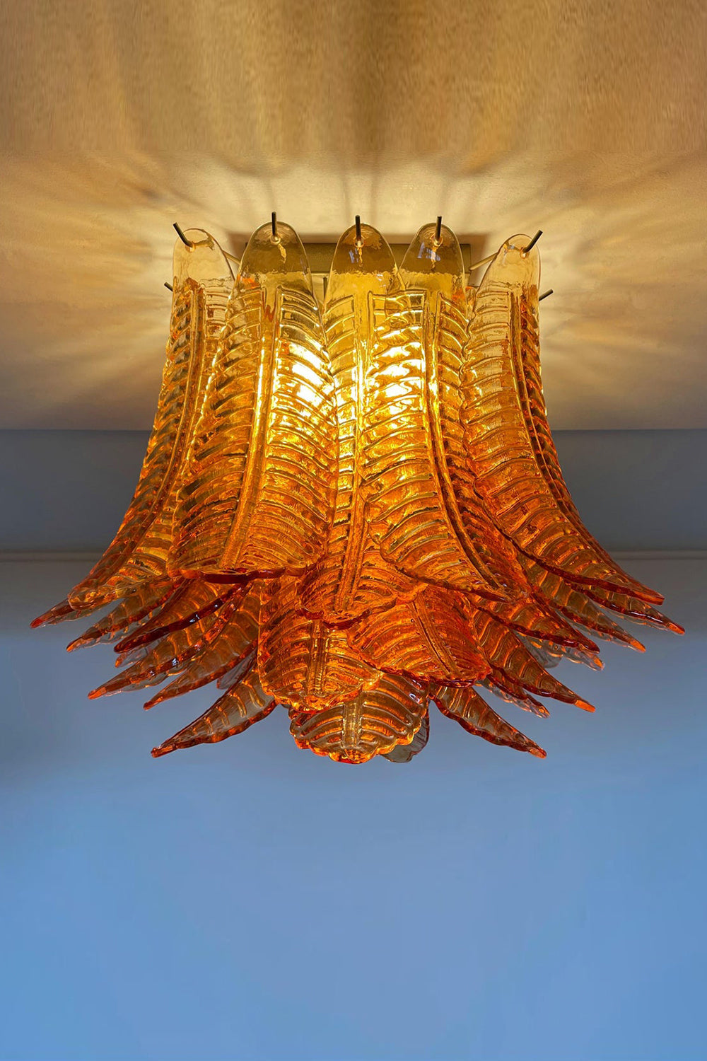 Amber Fern-Leaf Murano Glass Ceiling Light
