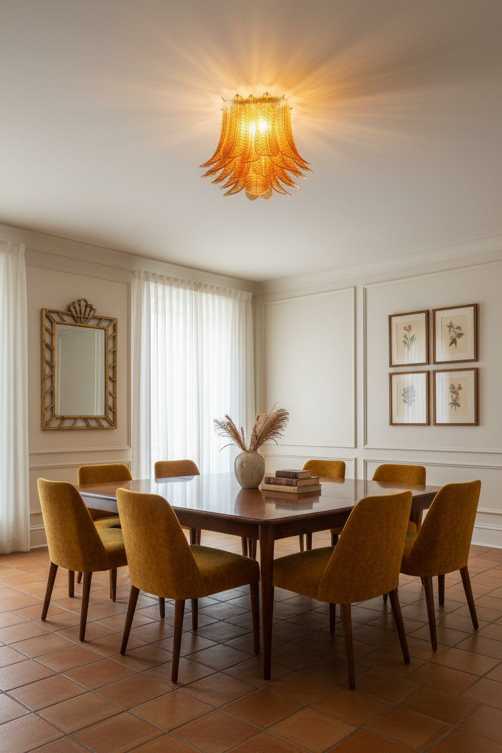 Amber Fern-Leaf Murano Glass Ceiling Light