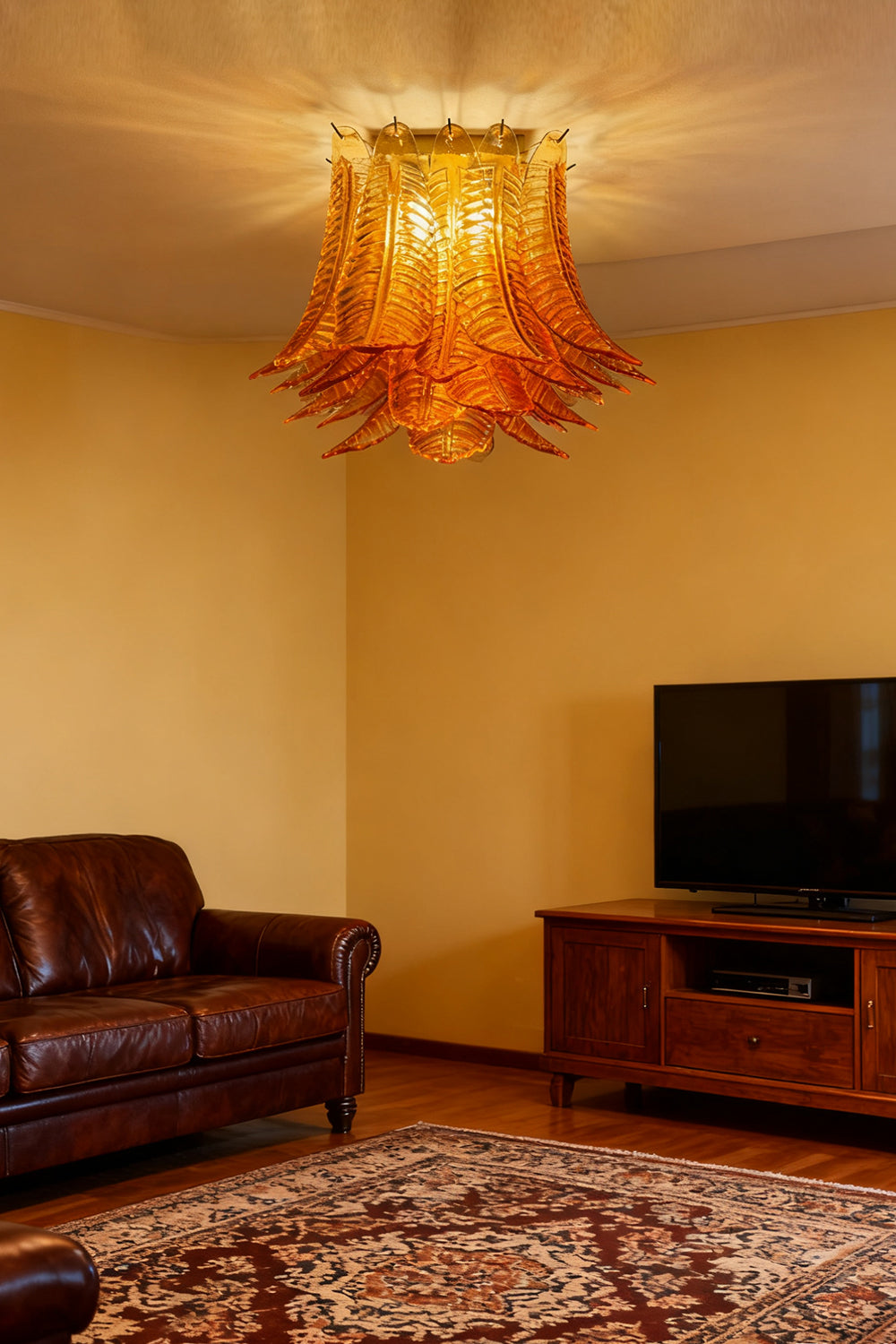 Amber Fern-Leaf Murano Glass Ceiling Light