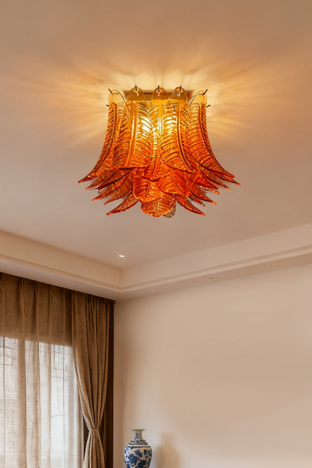 Amber Fern-Leaf Murano Glass Ceiling Light
