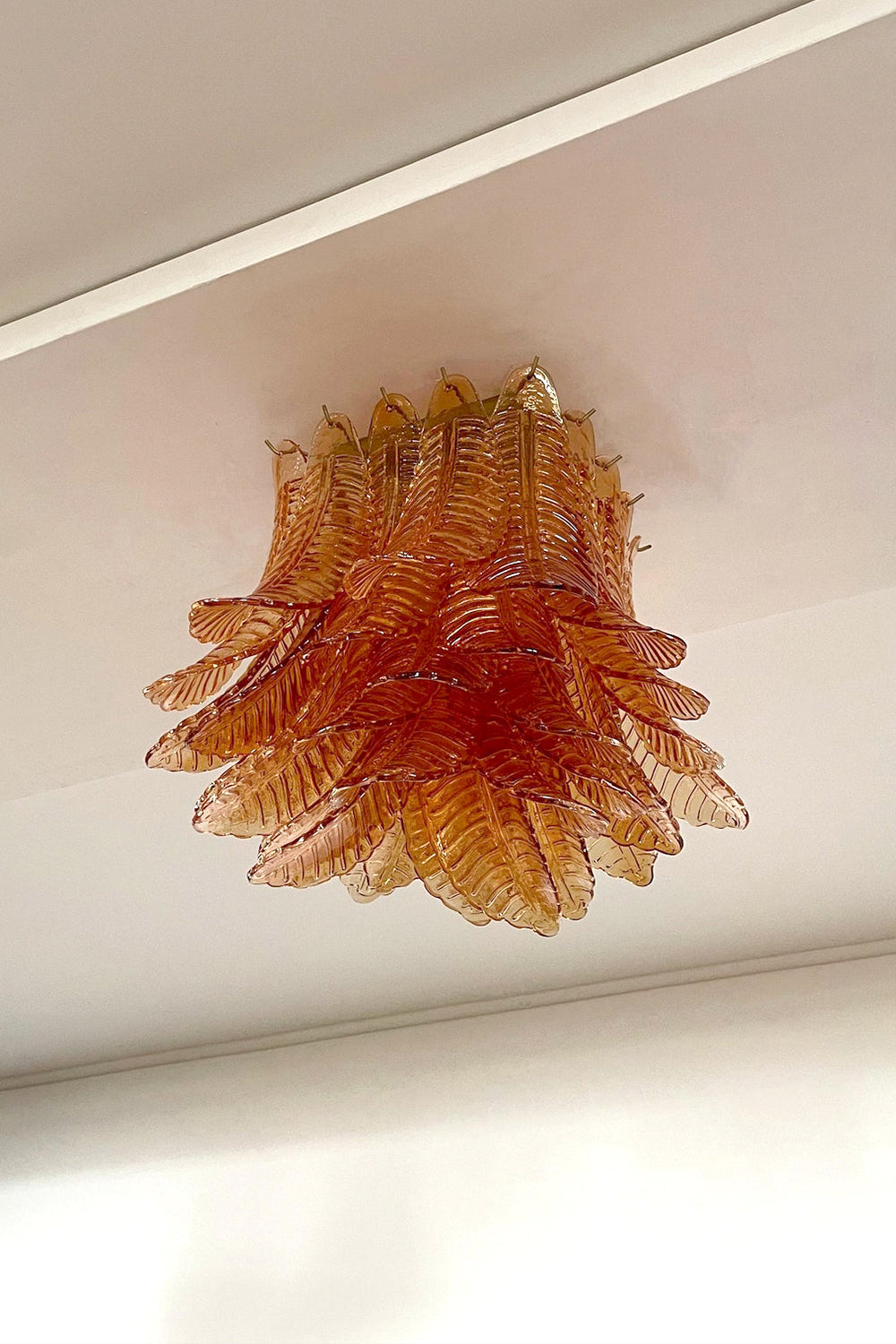 Amber Fern-Leaf Murano Glass Ceiling Light