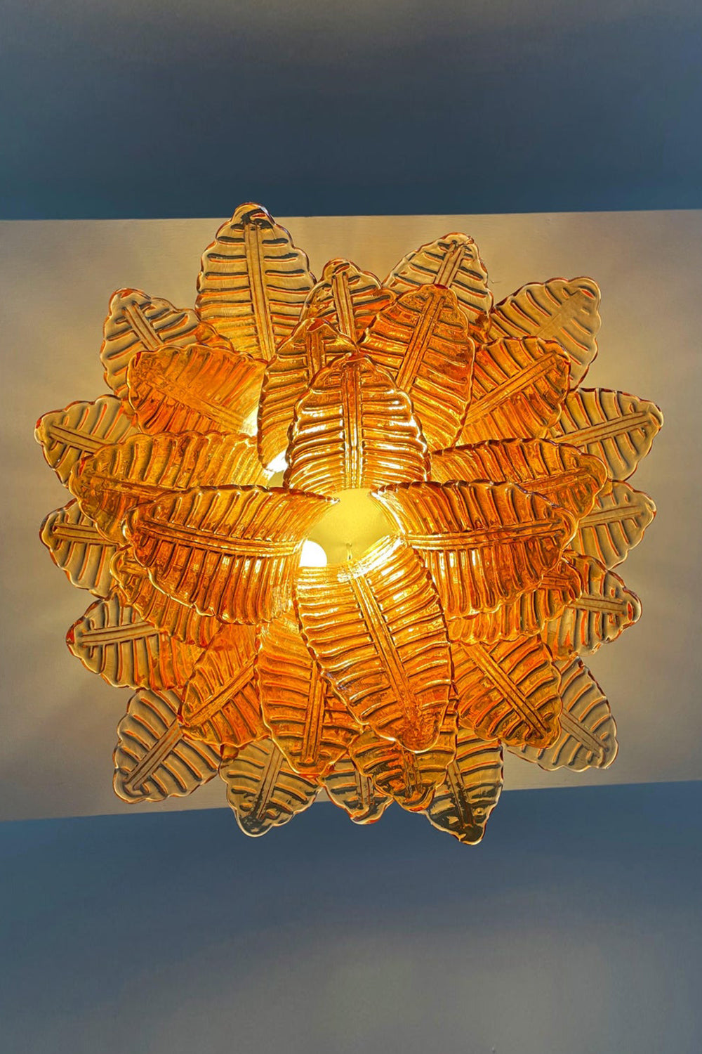 Amber Fern-Leaf Murano Glass Ceiling Light