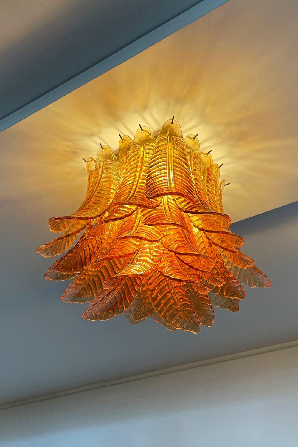 Amber Fern-Leaf Murano Glass Ceiling Light