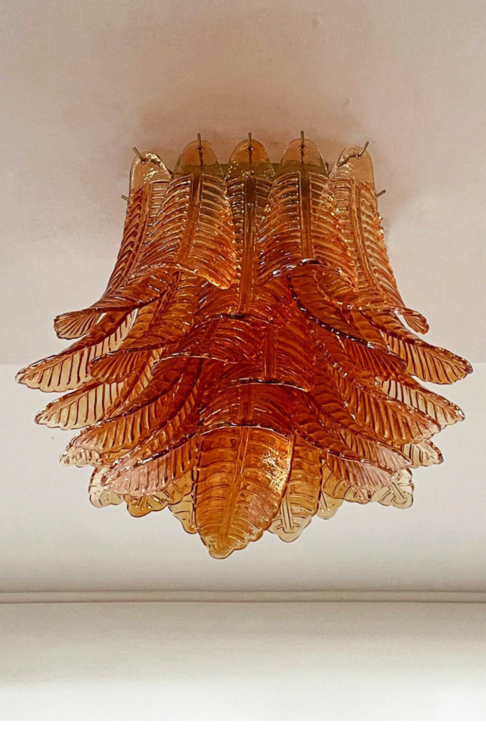 Amber Fern-Leaf Murano Glass Ceiling Light