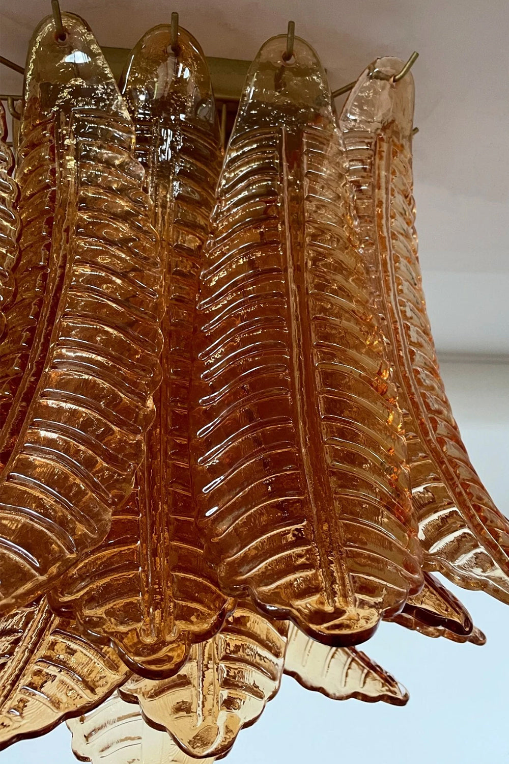 Amber Fern-Leaf Murano Glass Ceiling Light
