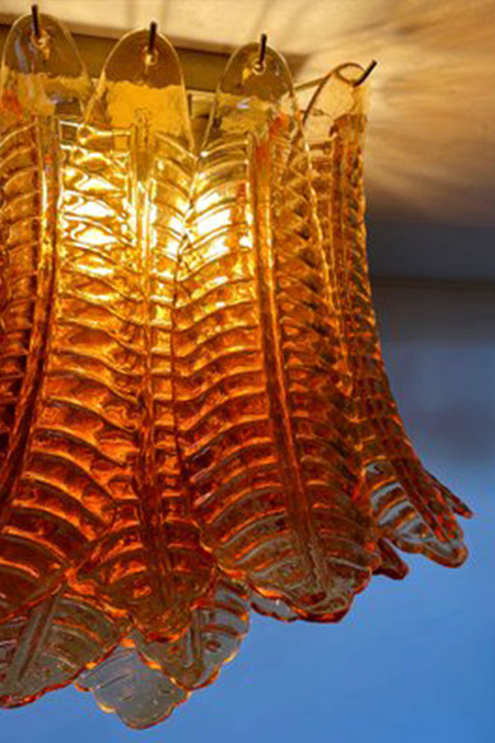 Amber Fern-Leaf Murano Glass Ceiling Light