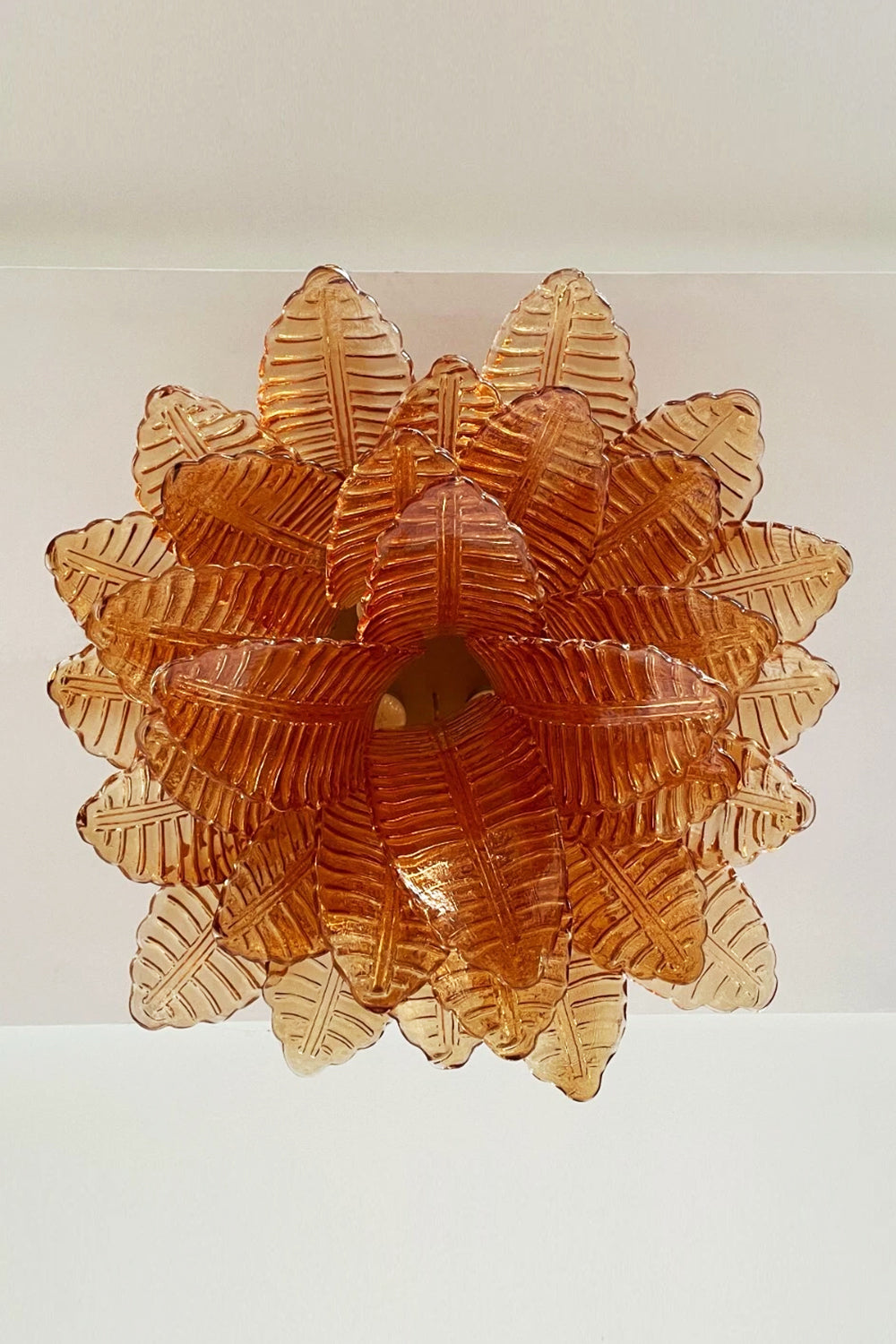 Amber Fern-Leaf Murano Glass Ceiling Light