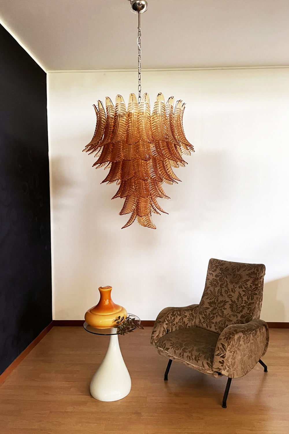Amber Murano Glass Leaf Chandelier