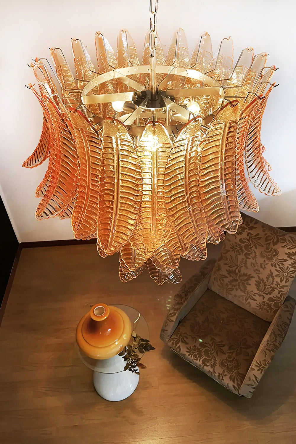 Amber Murano Glass Leaf Chandelier