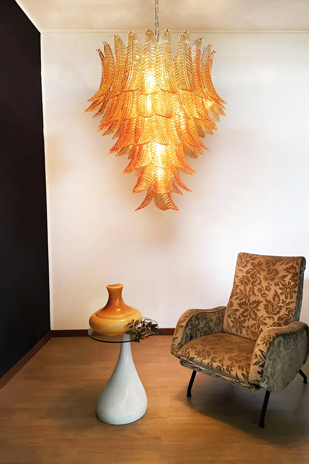 Amber Murano Glass Leaf Chandelier