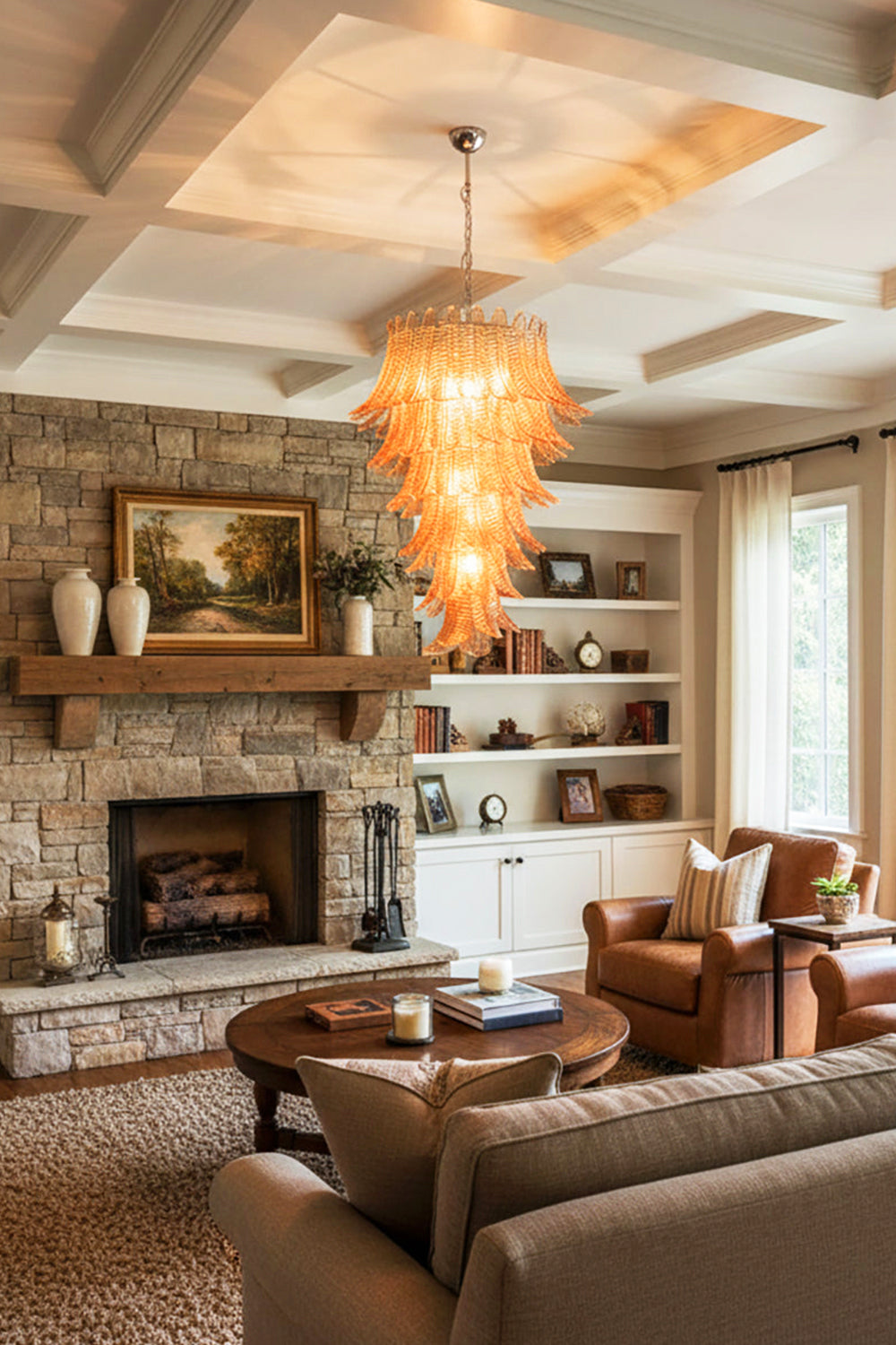 Amber Murano Glass Leaf Chandelier