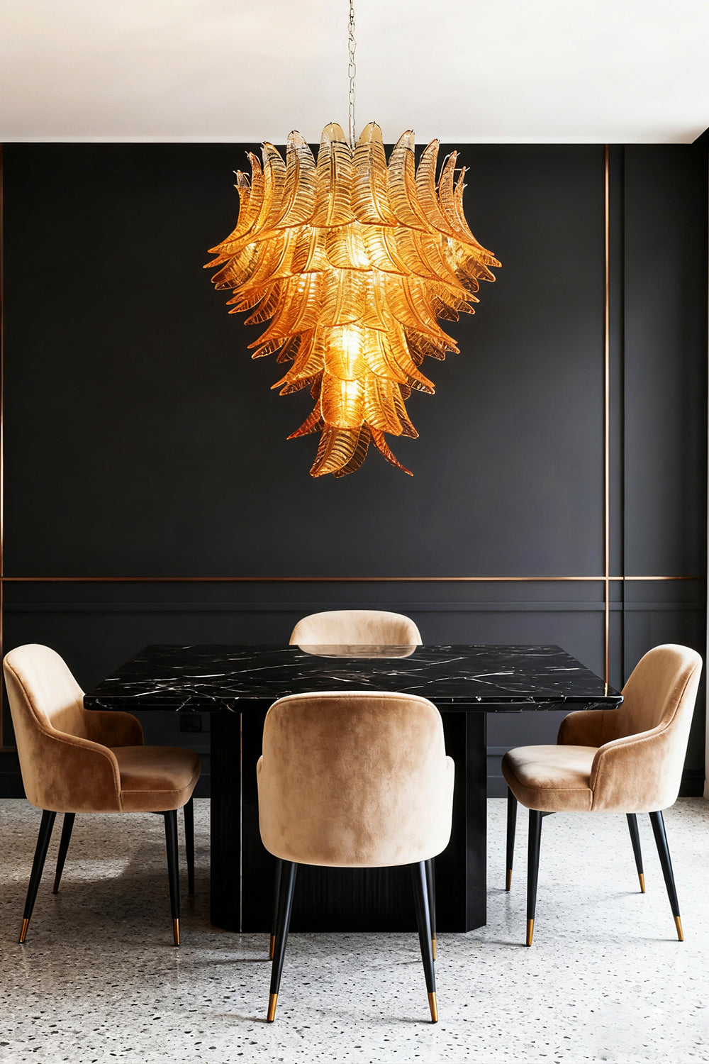Amber Murano Glass Leaf Chandelier
