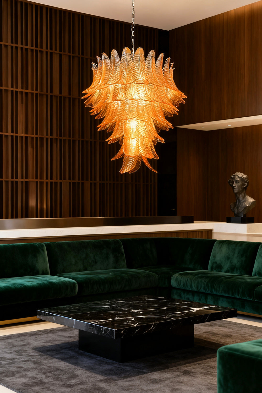 Amber Murano Glass Leaf Chandelier