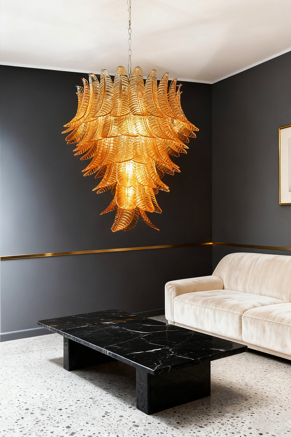 Amber Murano Glass Leaf Chandelier
