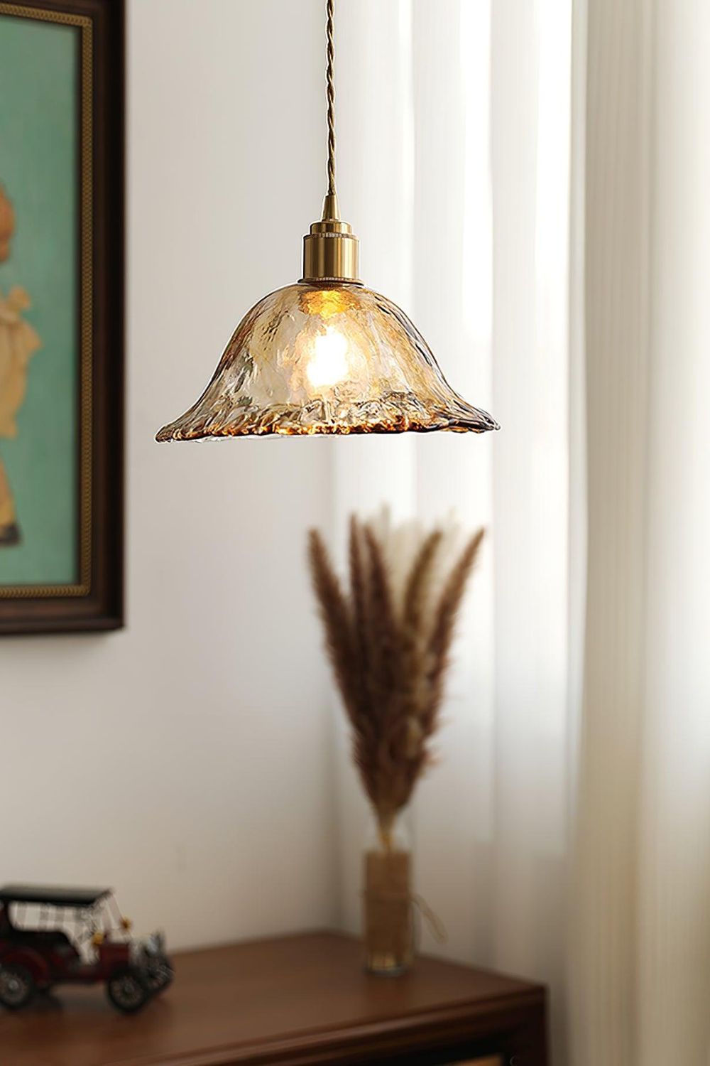 Antique Brown Glass Pendant Light